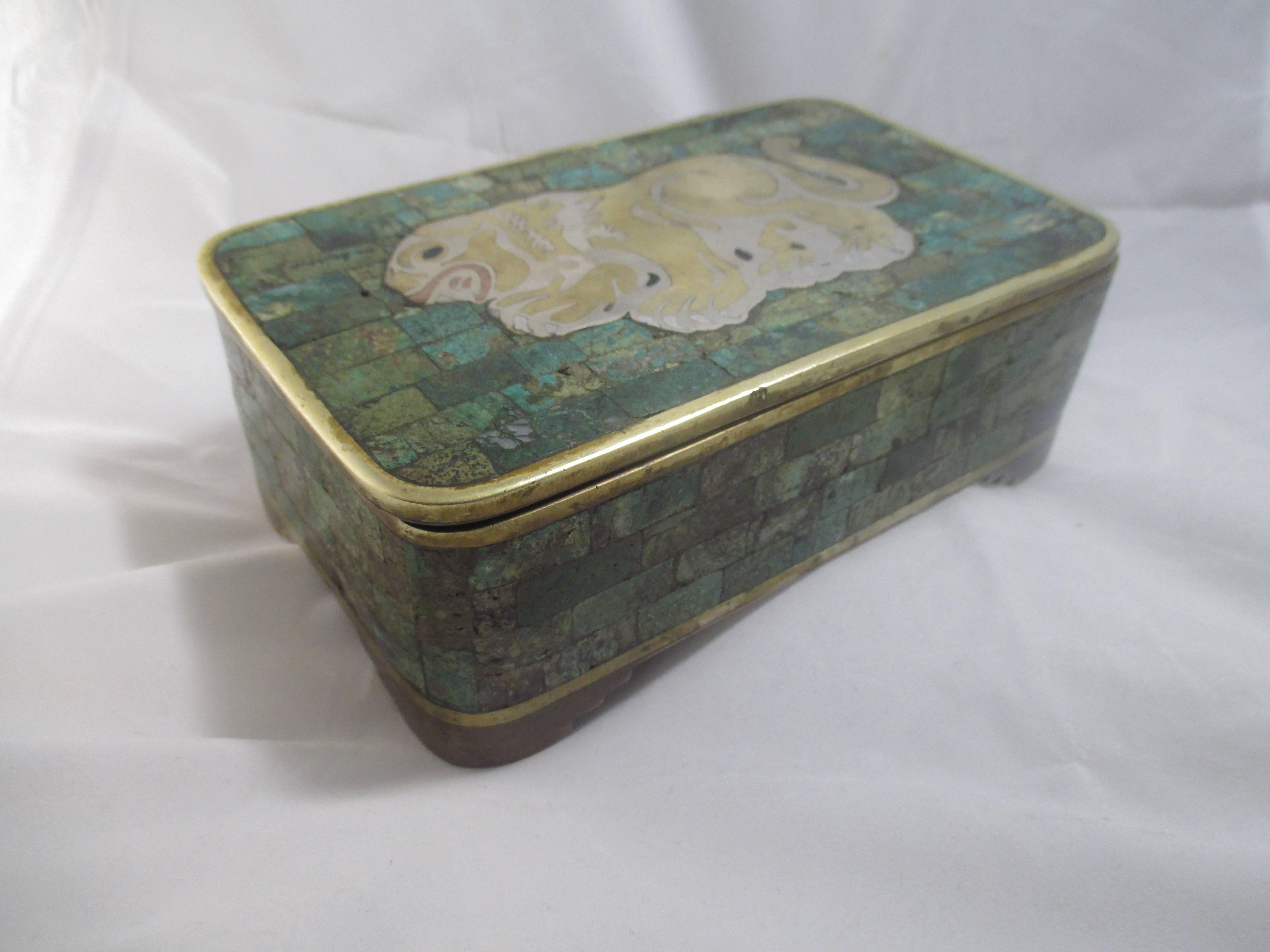 Jewelry Box in Married Metals with Inlaid Turquoise Attr. Los Castillo late 50s 3