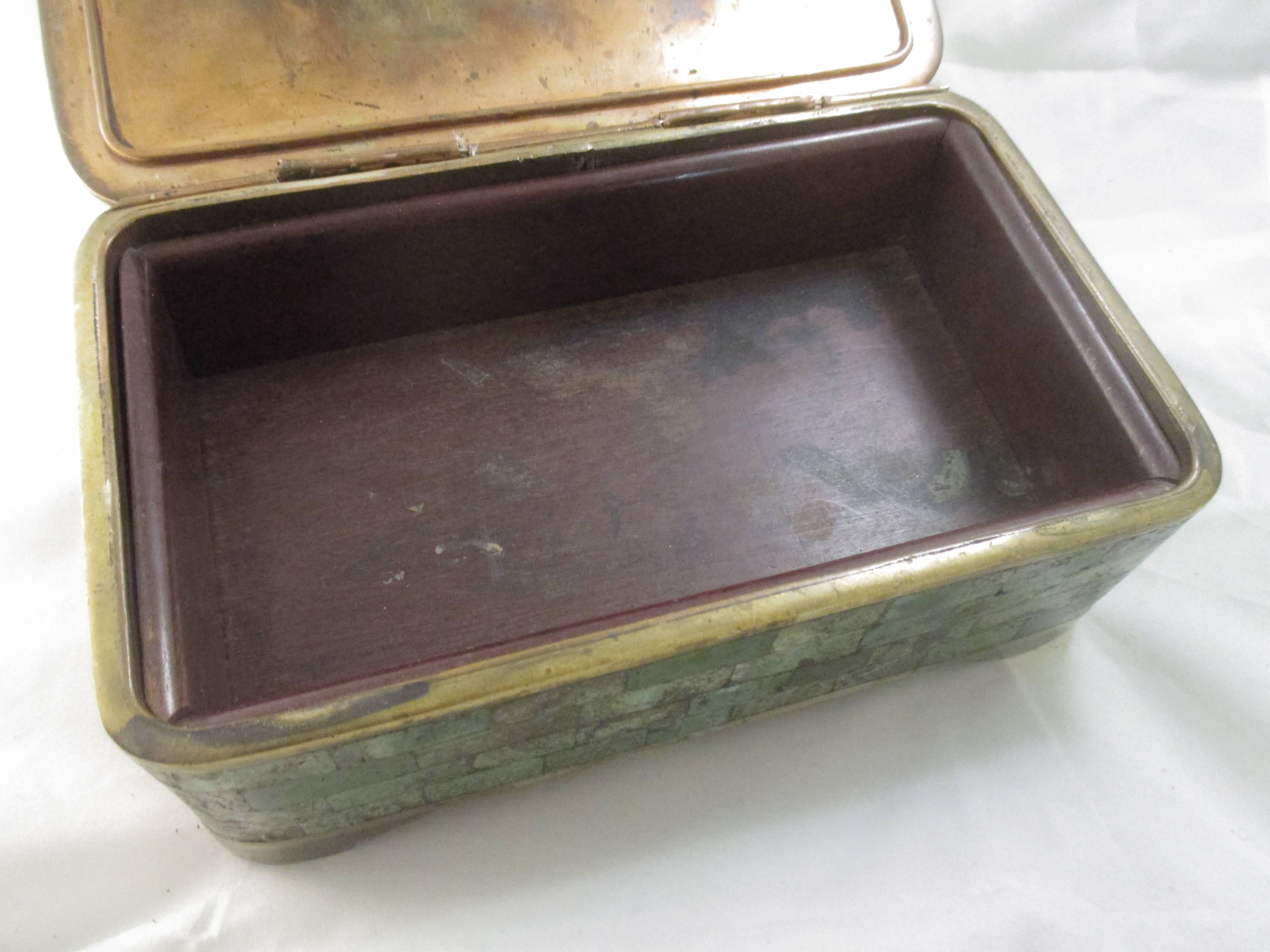 Mexican Jewelry Box in Married Metals with Inlaid Turquoise Attr. Los Castillo late 50s