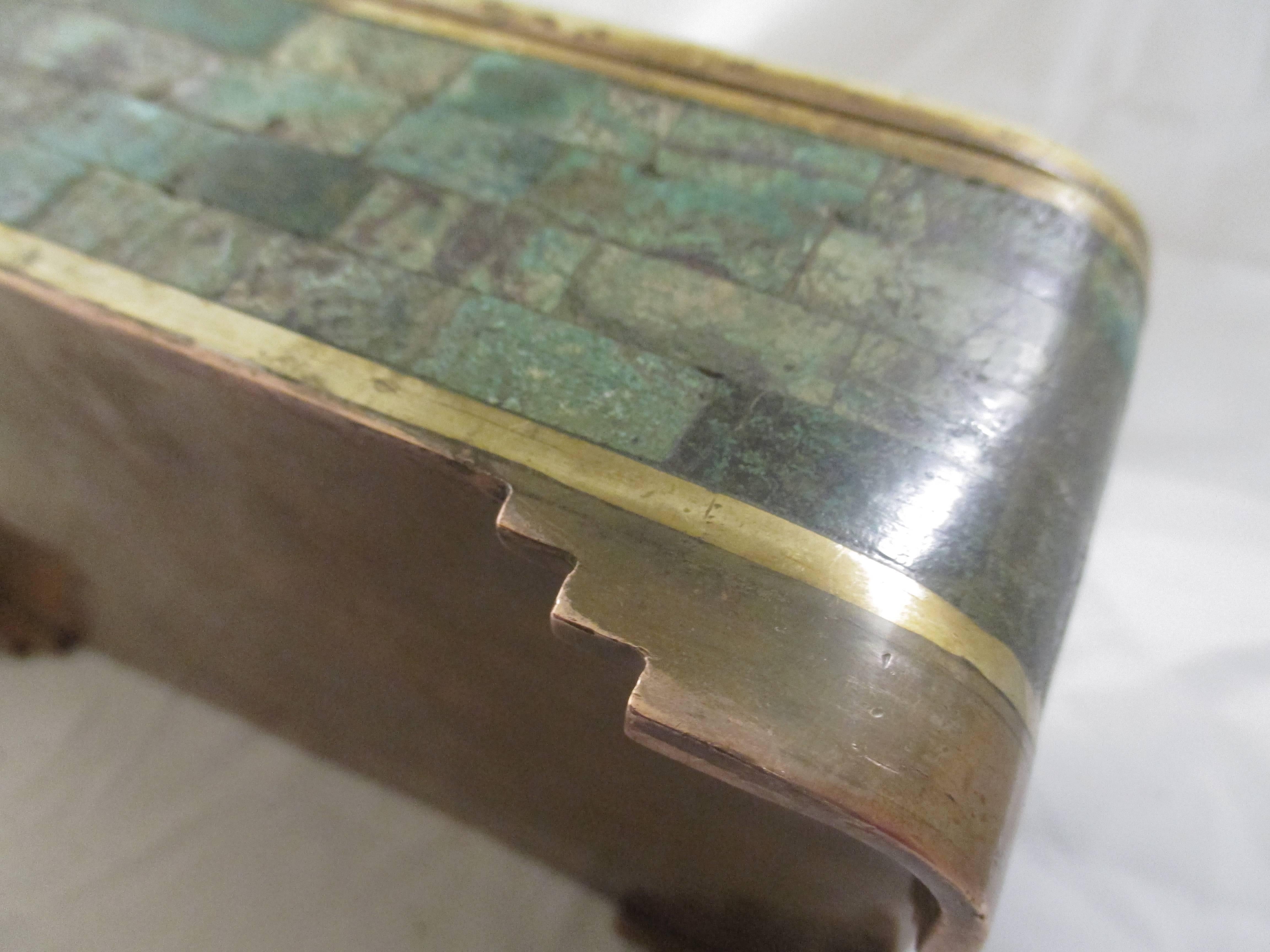 Jewelry Box in Married Metals with Inlaid Turquoise Attr. Los Castillo late 50s 2