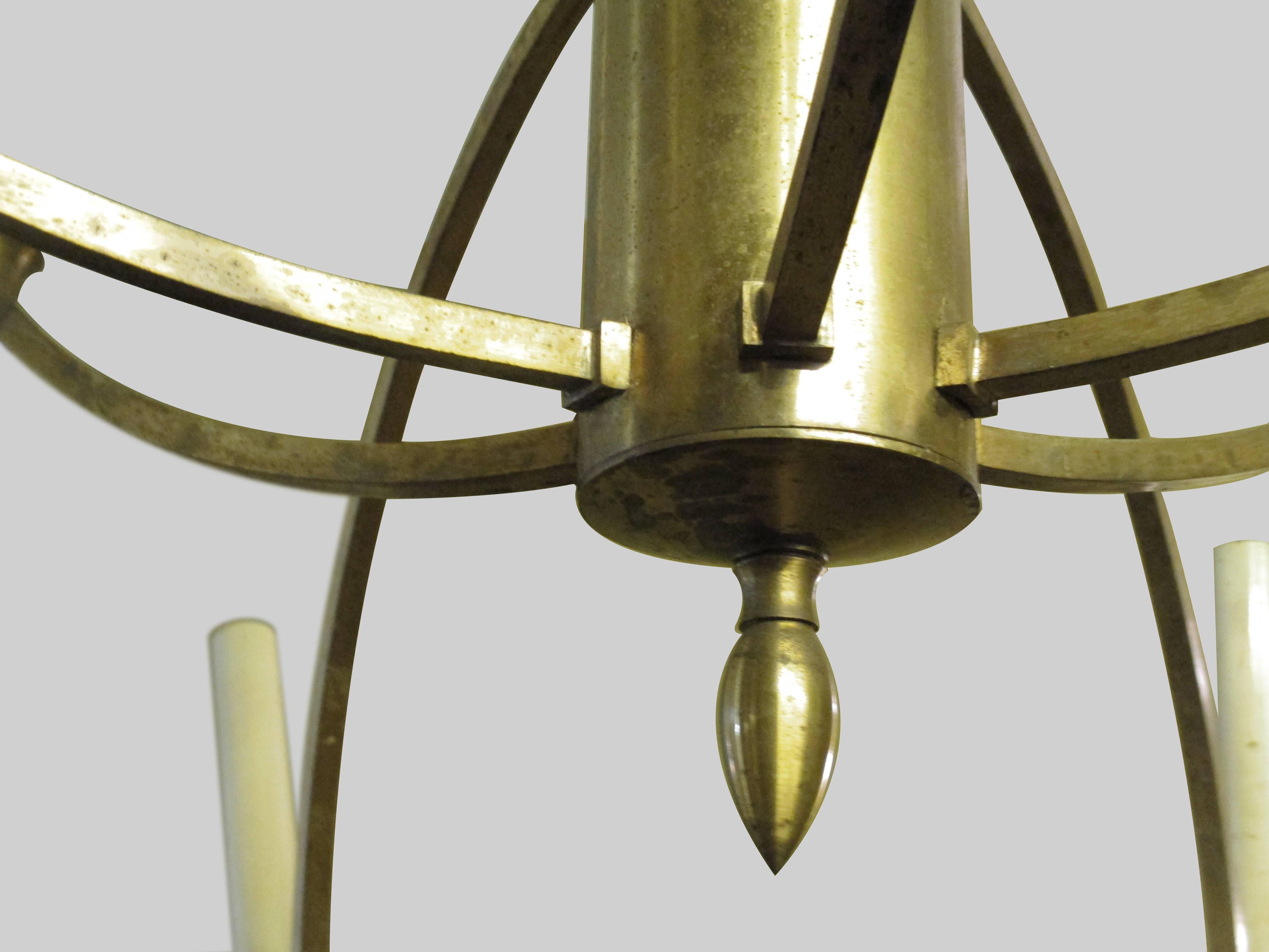 Mid-20th Century Big Brass Chandelier by Arturo Pani Atomic Era Style, 1950s  For Sale