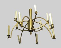Big Brass Chandelier by Arturo Pani Atomic Era Style, 1950s