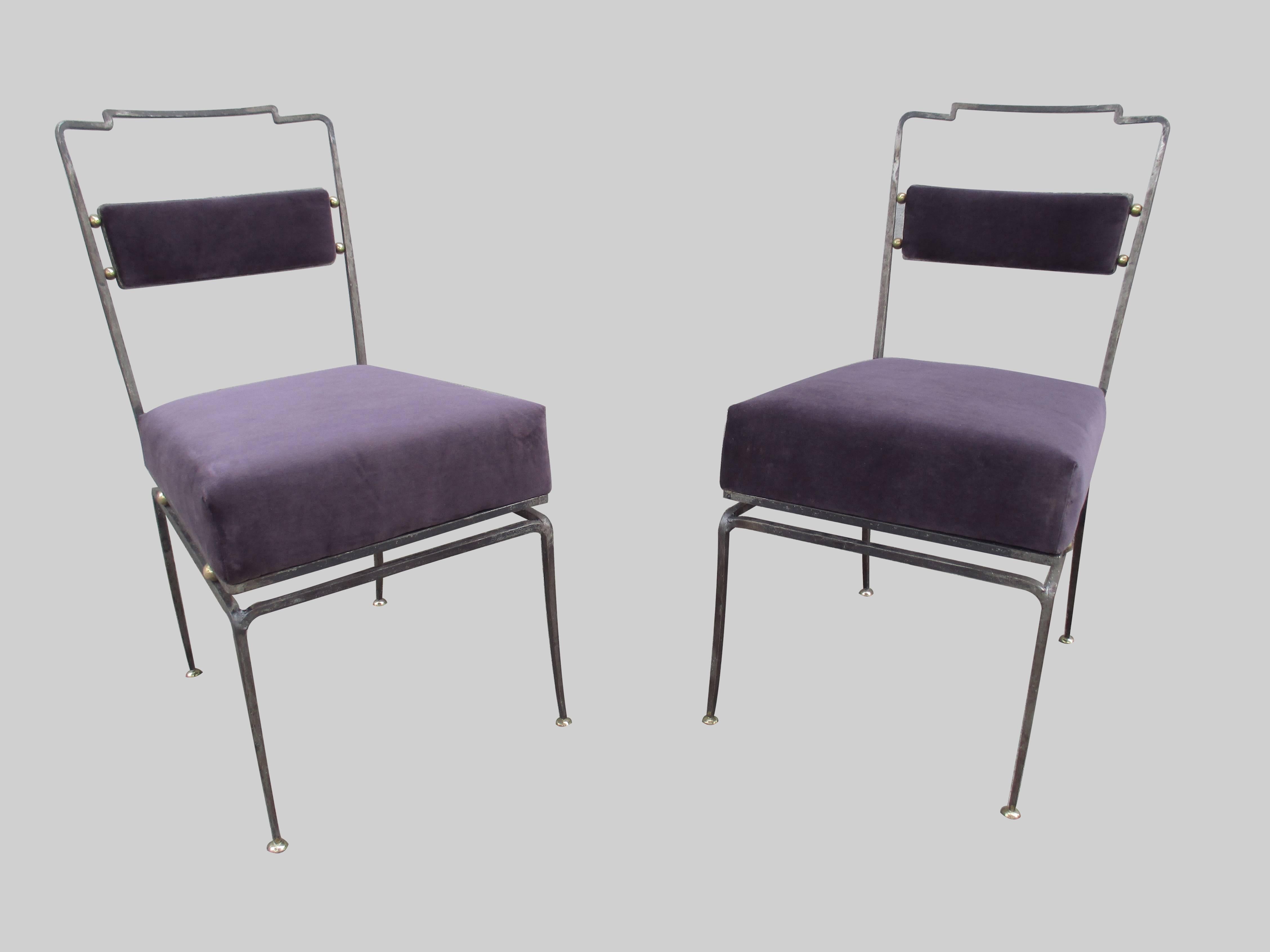 Set of Six Metal and Bronce Chairs by Arturo Pani in Purple Velvet  In Good Condition In 0, Cuauhtemoc