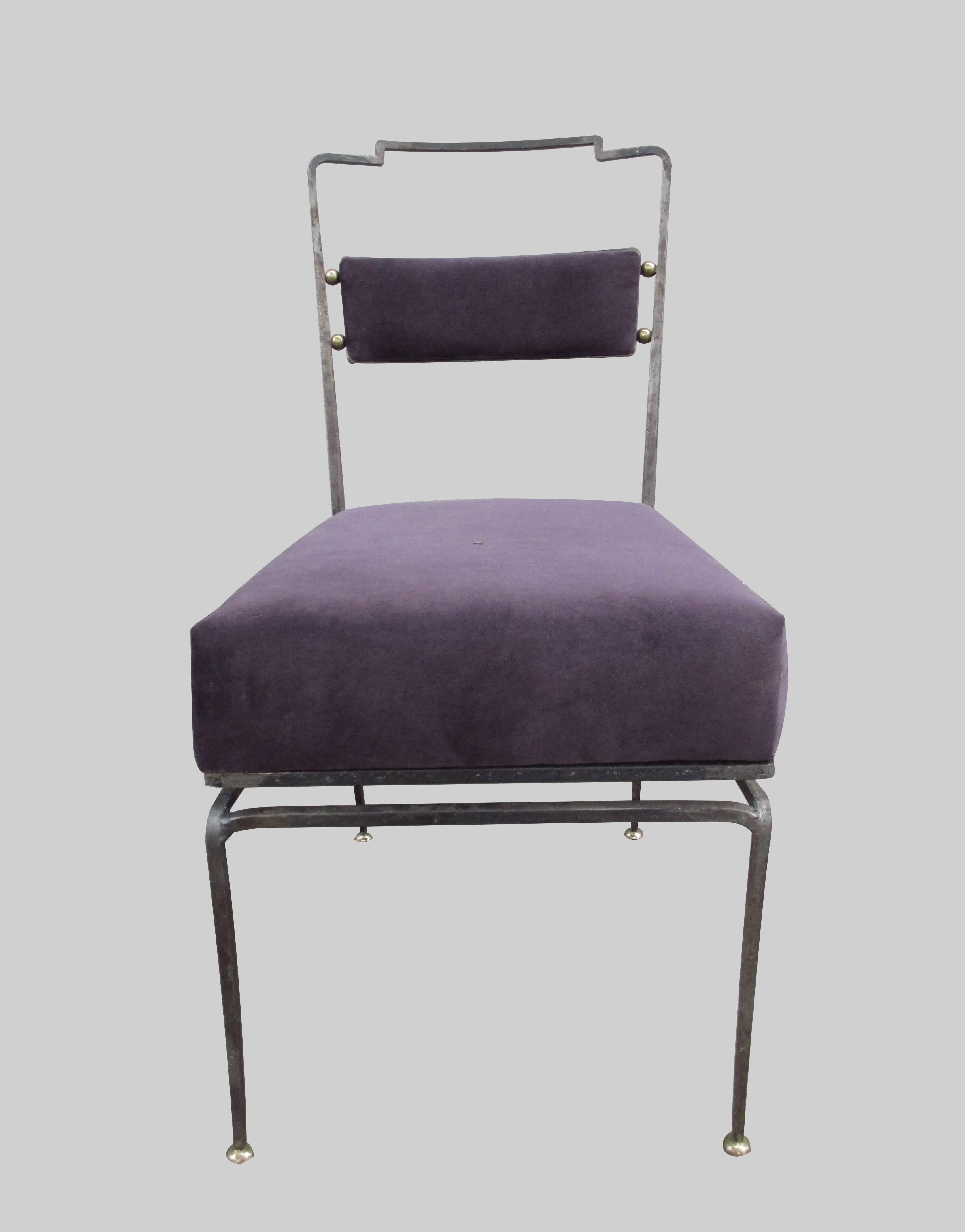 Bronze Set of Six Metal and Bronce Chairs by Arturo Pani in Purple Velvet 