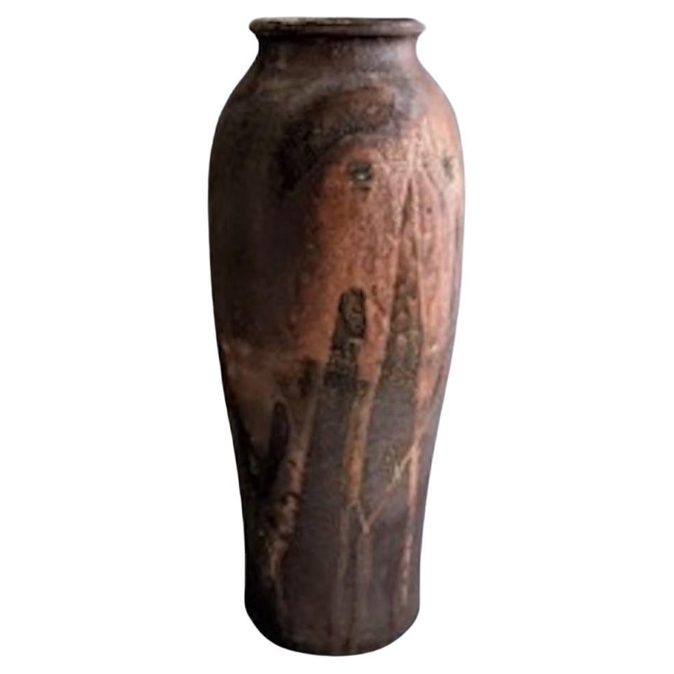 Tall Wood-Fired Ceramic Vase For Sale