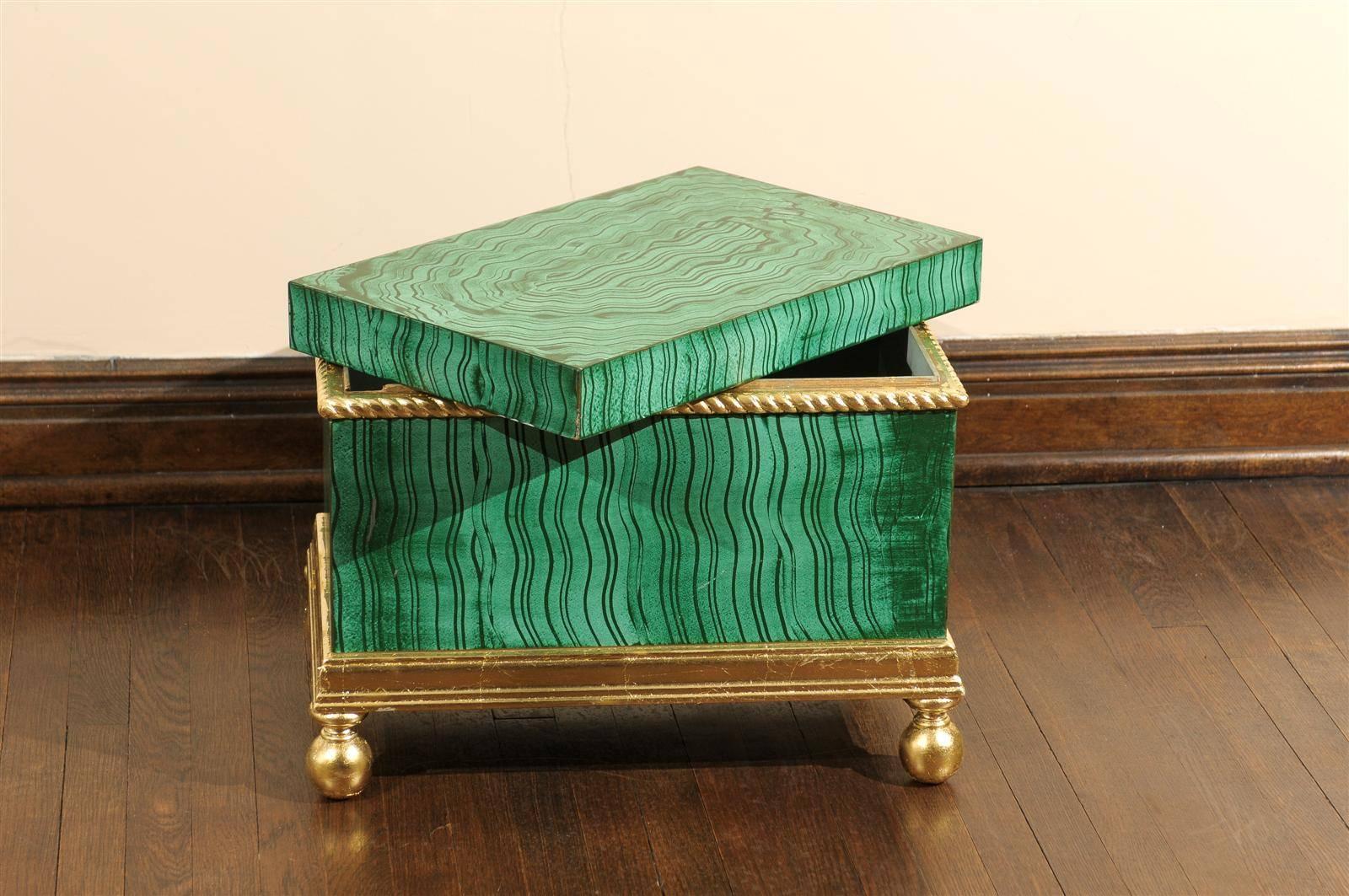 20th Century Faux Malachite Chest on Gilt Stand