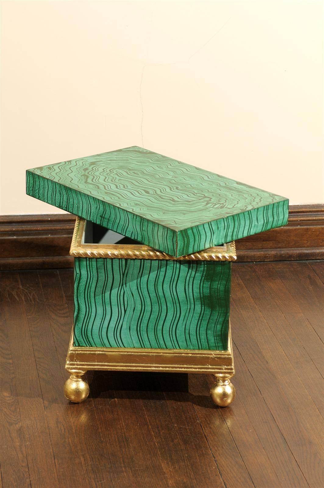 Gold Leaf Faux Malachite Chest on Gilt Stand