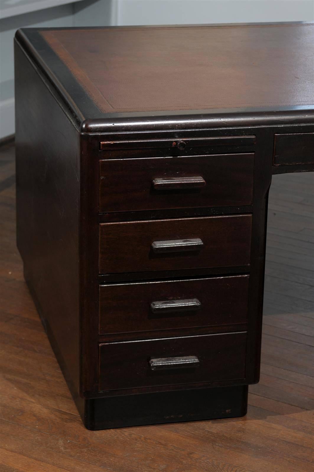 British English Art Deco Pedestal Desk by Simpoles of Manchester