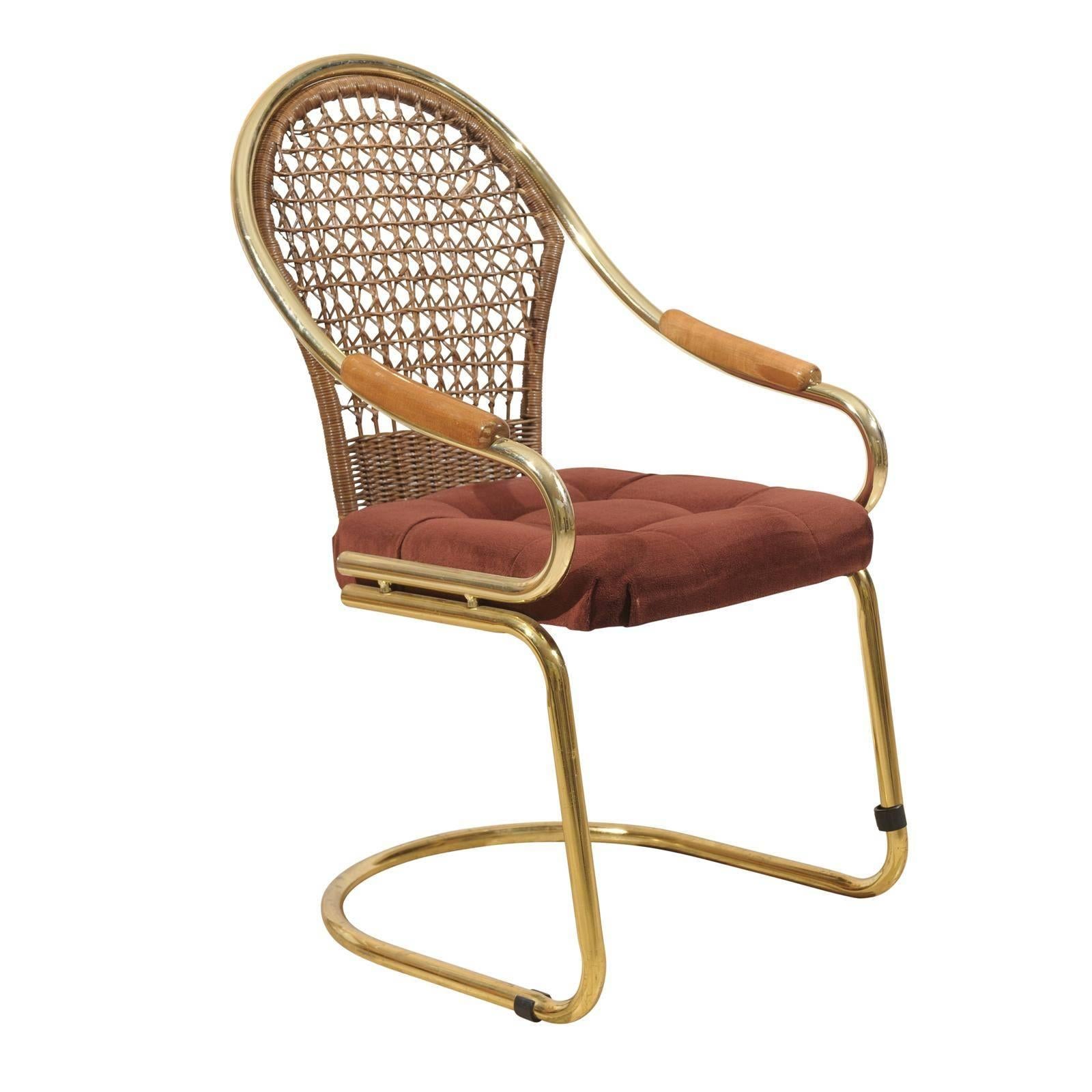 Brass and Cane Cantilevered Desk Chair