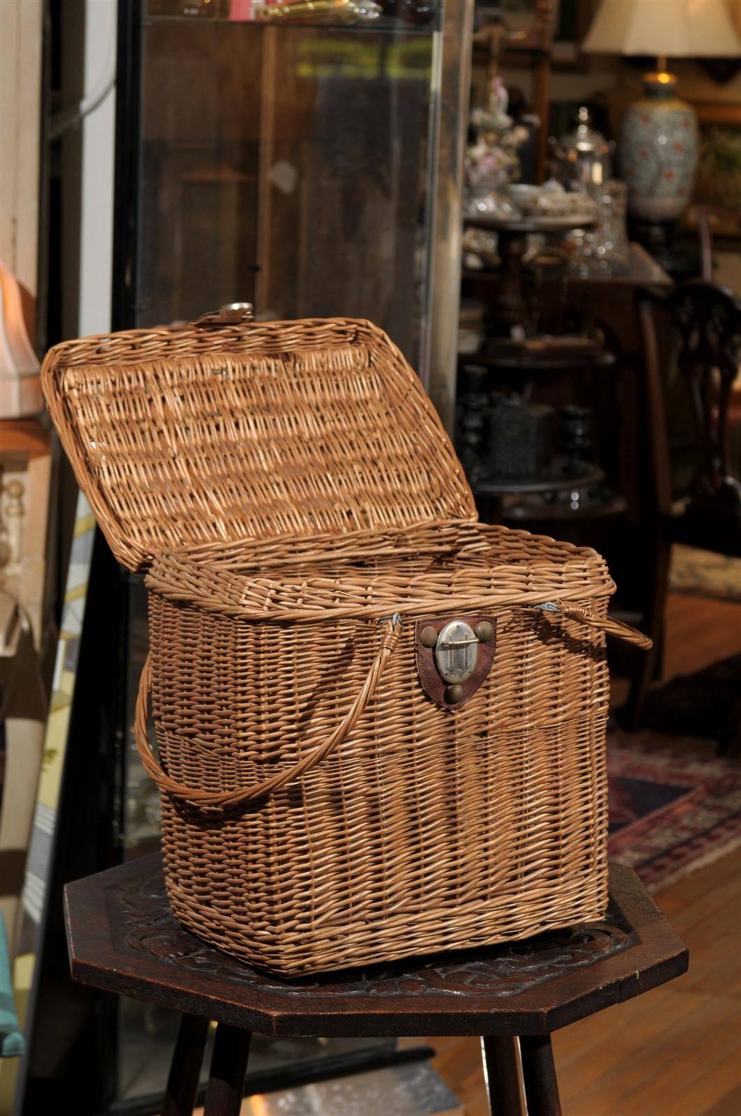 20th Century French Wicker Basket with Leather Buckle
