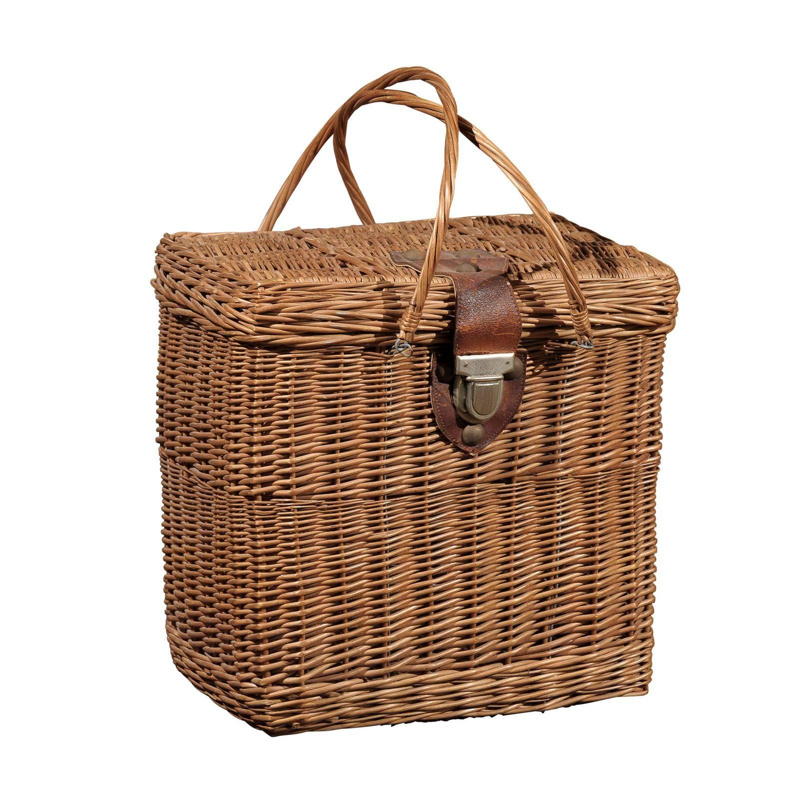 French Wicker Basket with Leather Buckle