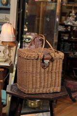 French Wicker Basket with Leather Buckle