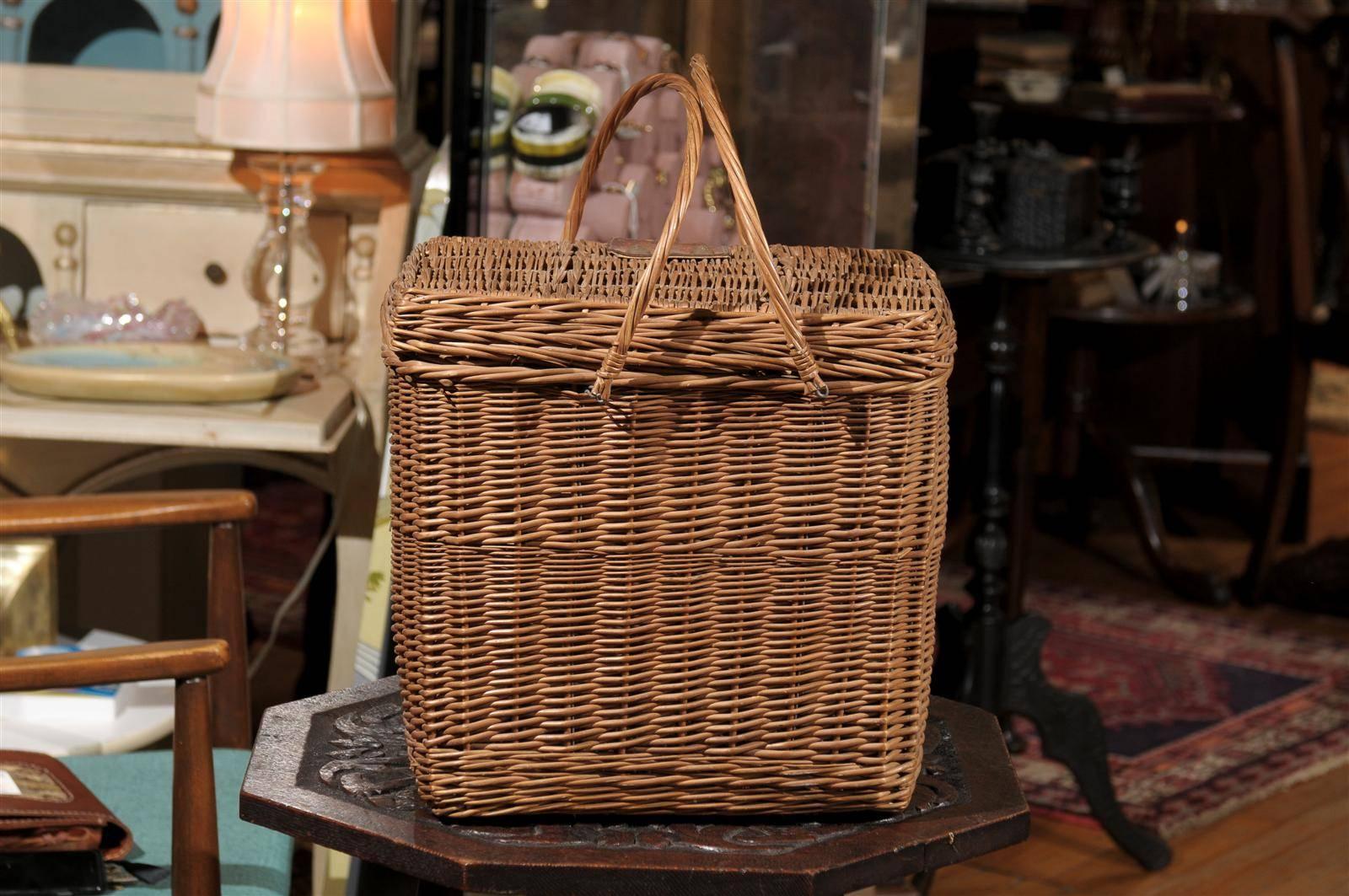 French Wicker Basket with Leather Buckle 1