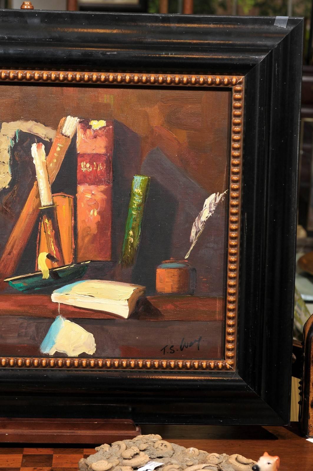 Library Still Life Oil Painting In Good Condition For Sale In Atlanta, GA