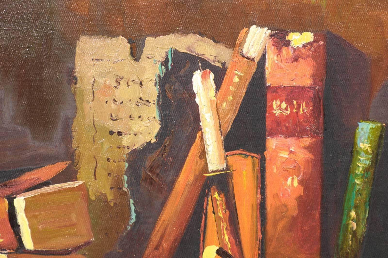 20th Century Library Still Life Oil Painting For Sale