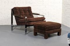 Mid Century Chrome Flat Bar Lounge Chair and Ottoman