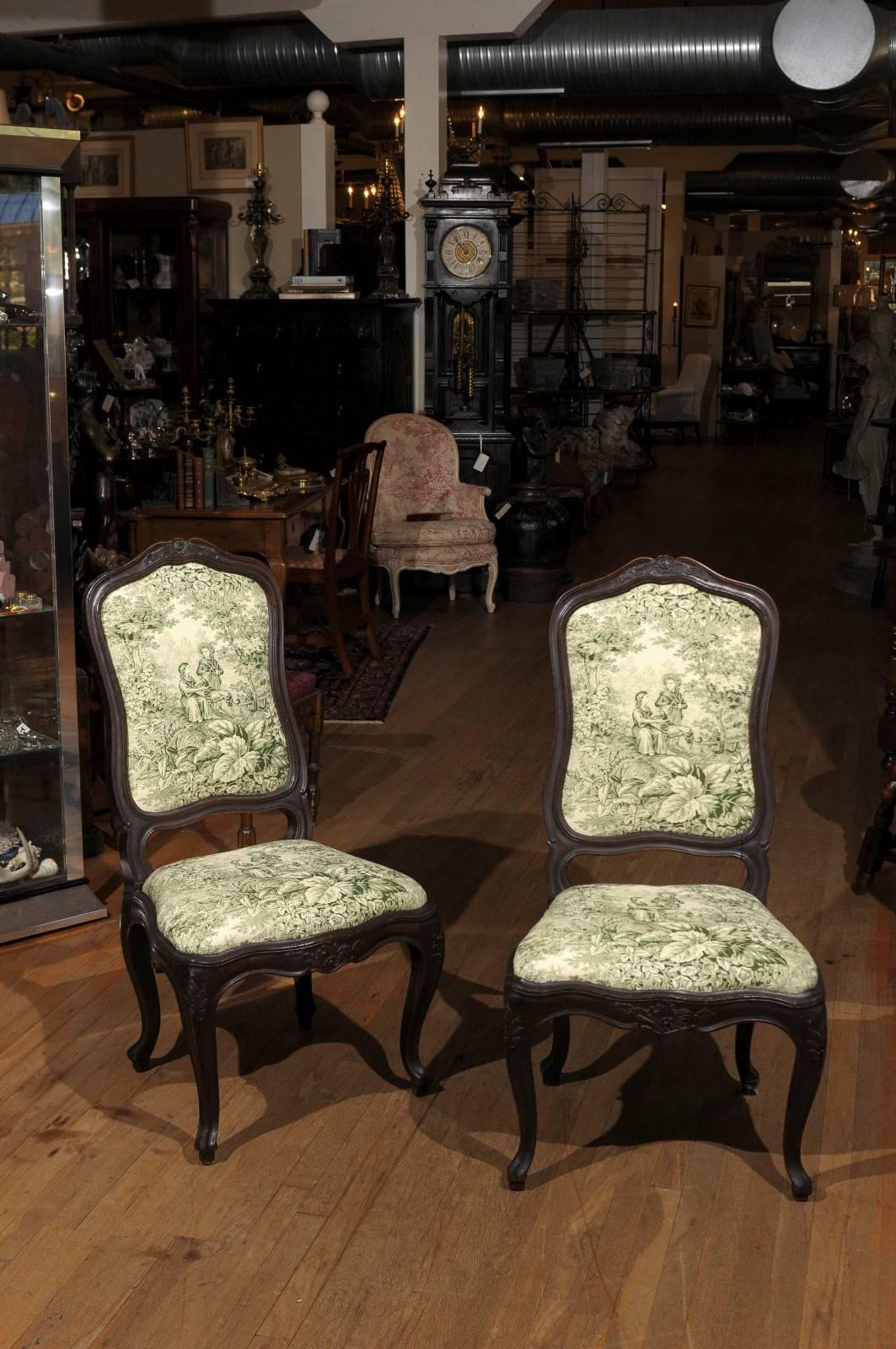 French Pair of Louis XV Side Chairs of Oak