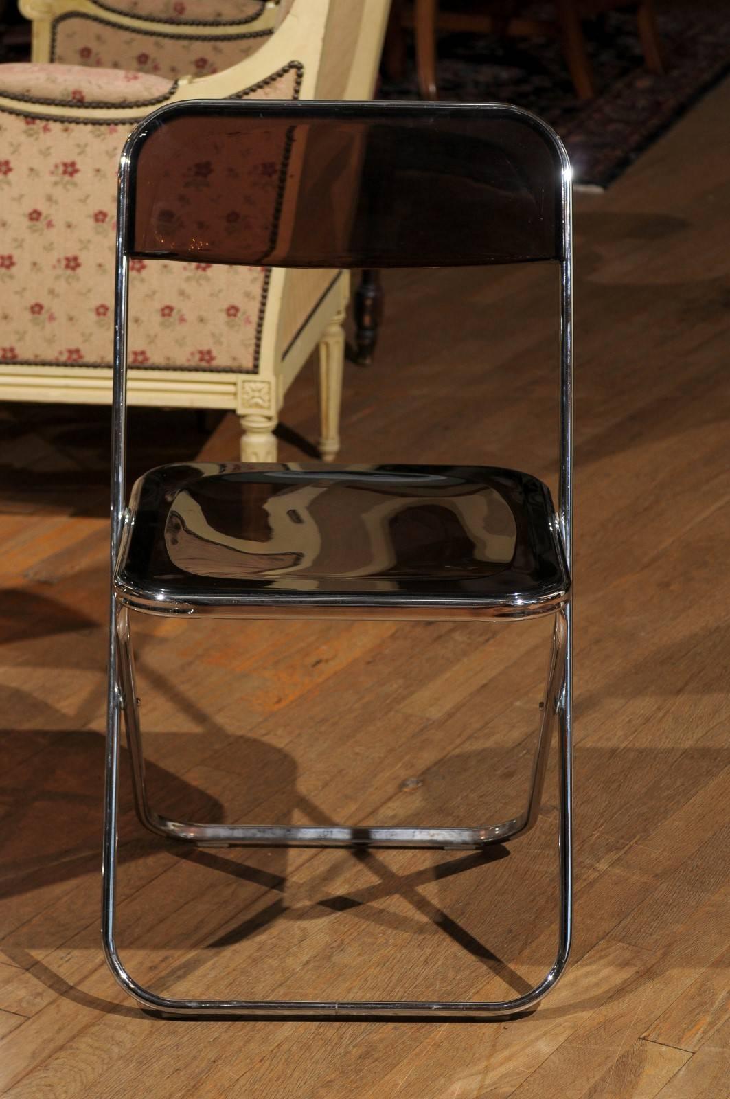 Set of Four Smoked Lucite Folding Chairs In Good Condition In Atlanta, GA
