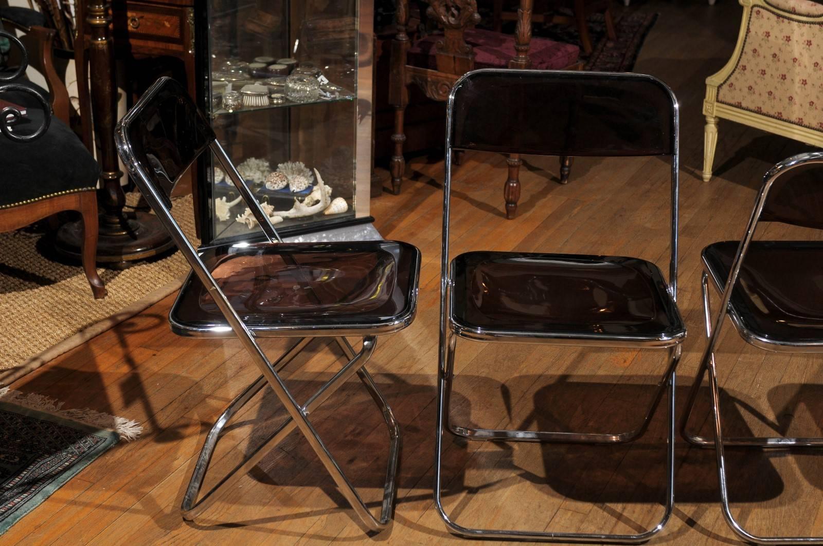 20th Century Set of Four Smoked Lucite Folding Chairs
