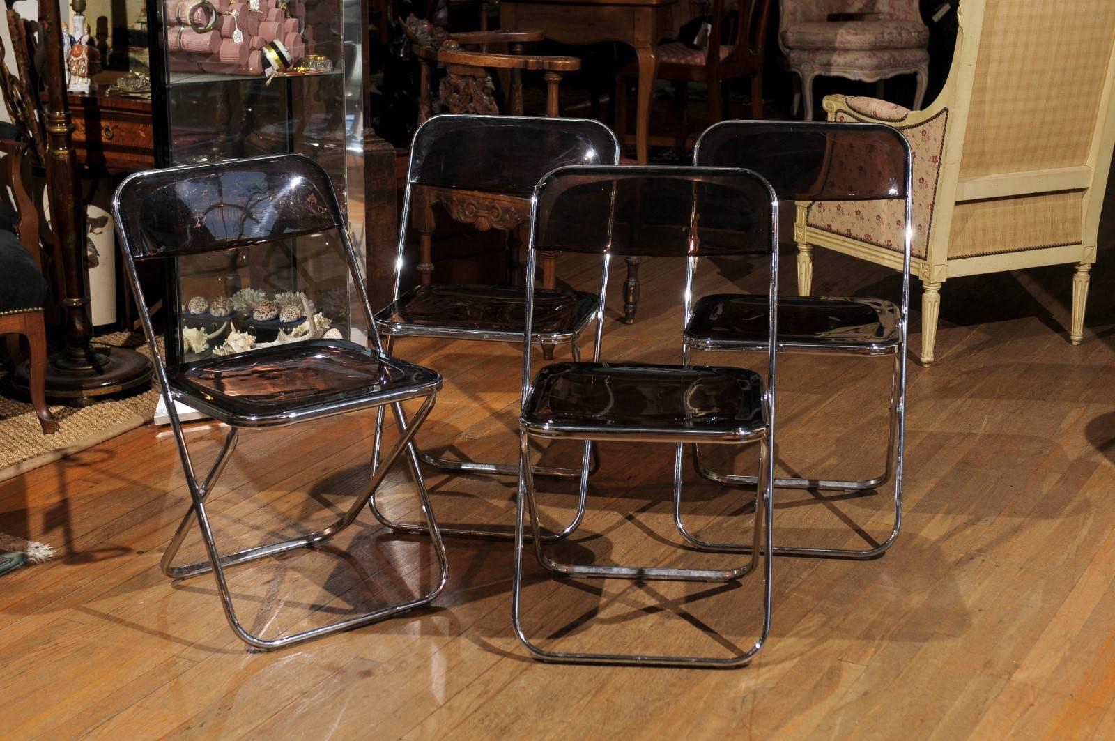 Set of Four Smoked Lucite Folding Chairs 1