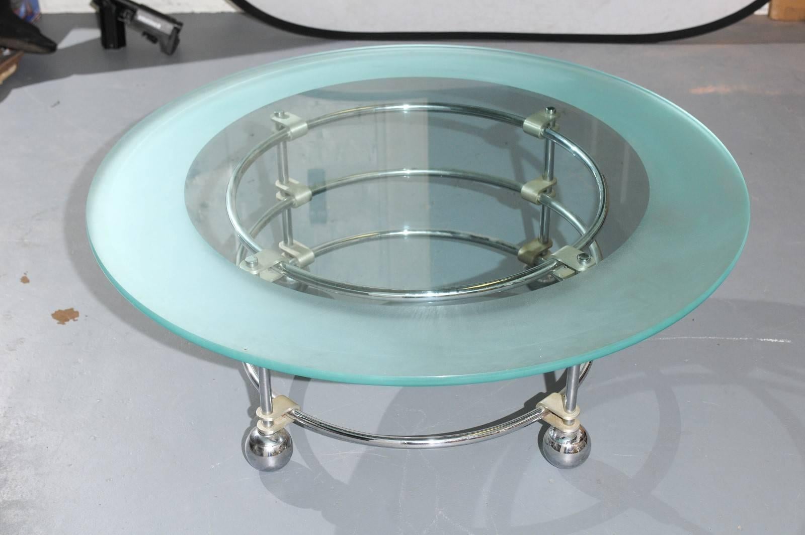 20th Century Jay Spectre for Century Chrome and Glass Coffee Table  For Sale