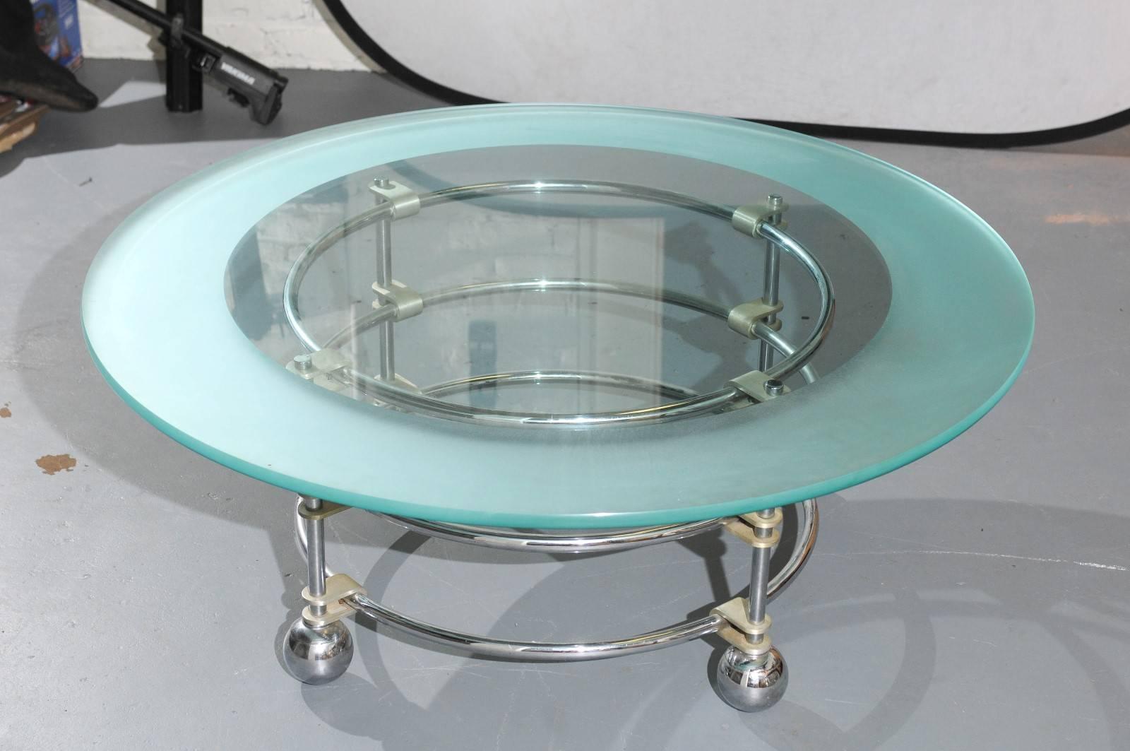 Jay Spectre für Century Couchtisch aus Chrom und Glas (amerikanisch) im Angebot