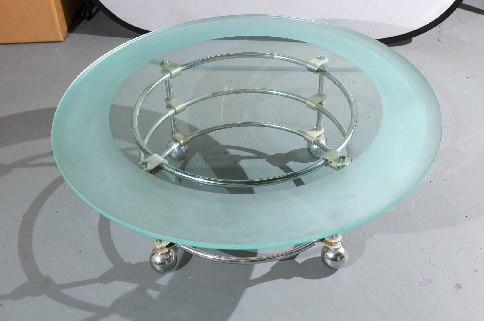 Aluminum Jay Spectre for Century Chrome and Glass Coffee Table  For Sale