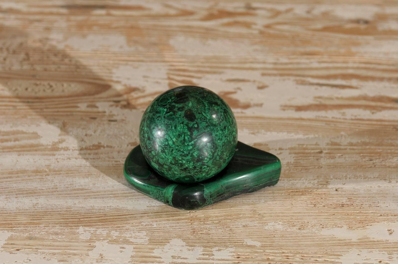 African Malachite Ball on Stand Paperweight