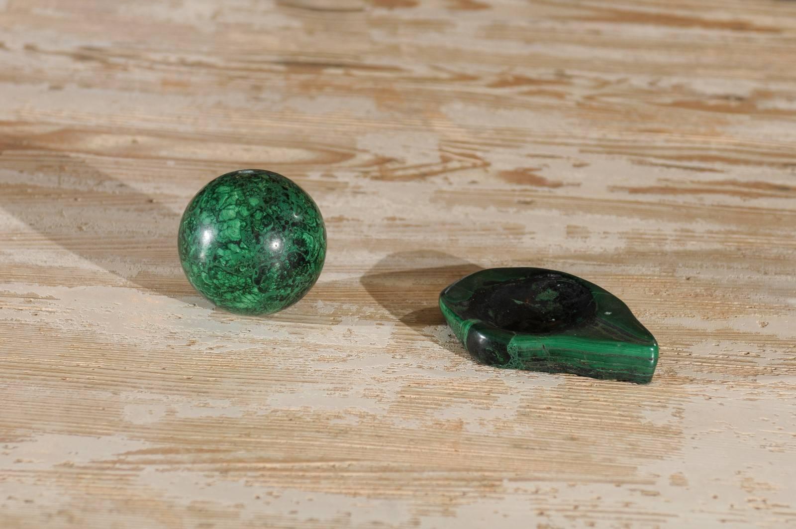 Malachite Ball on Stand Paperweight In Good Condition In Atlanta, GA