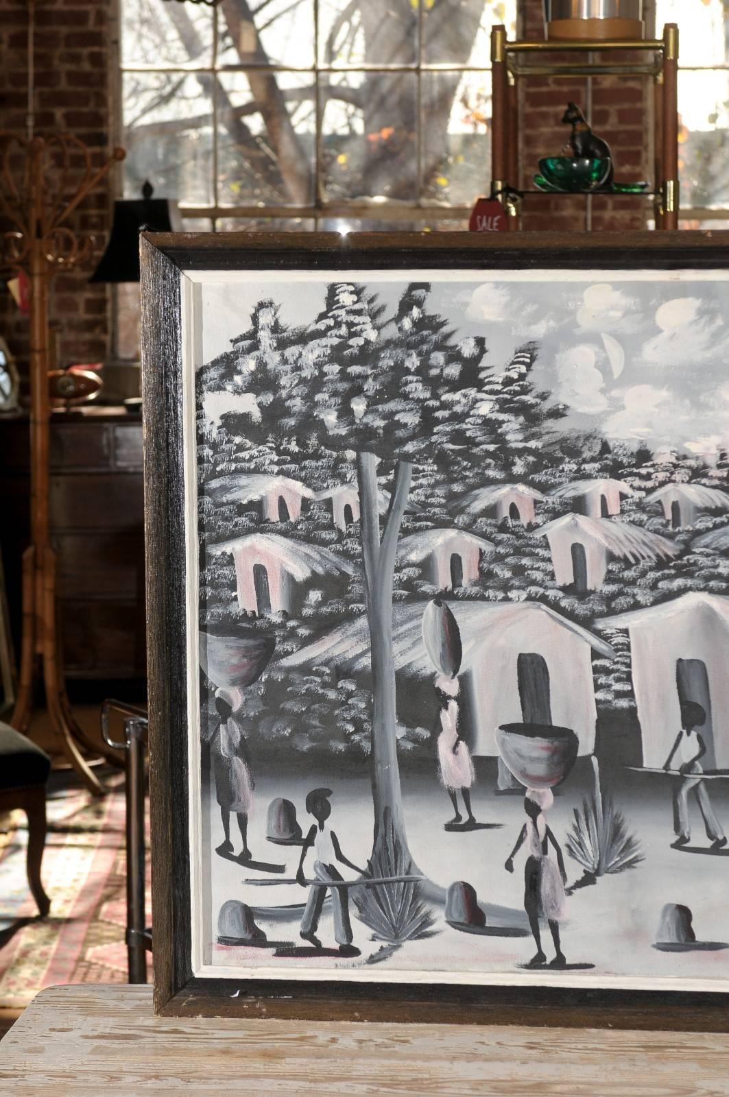 20th Century Vintage Haitian Village Painting For Sale