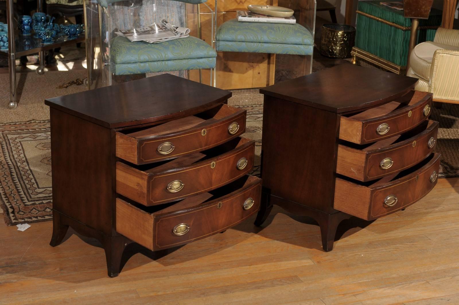 20th Century Pair of Petite Georgian Bow Front Chests