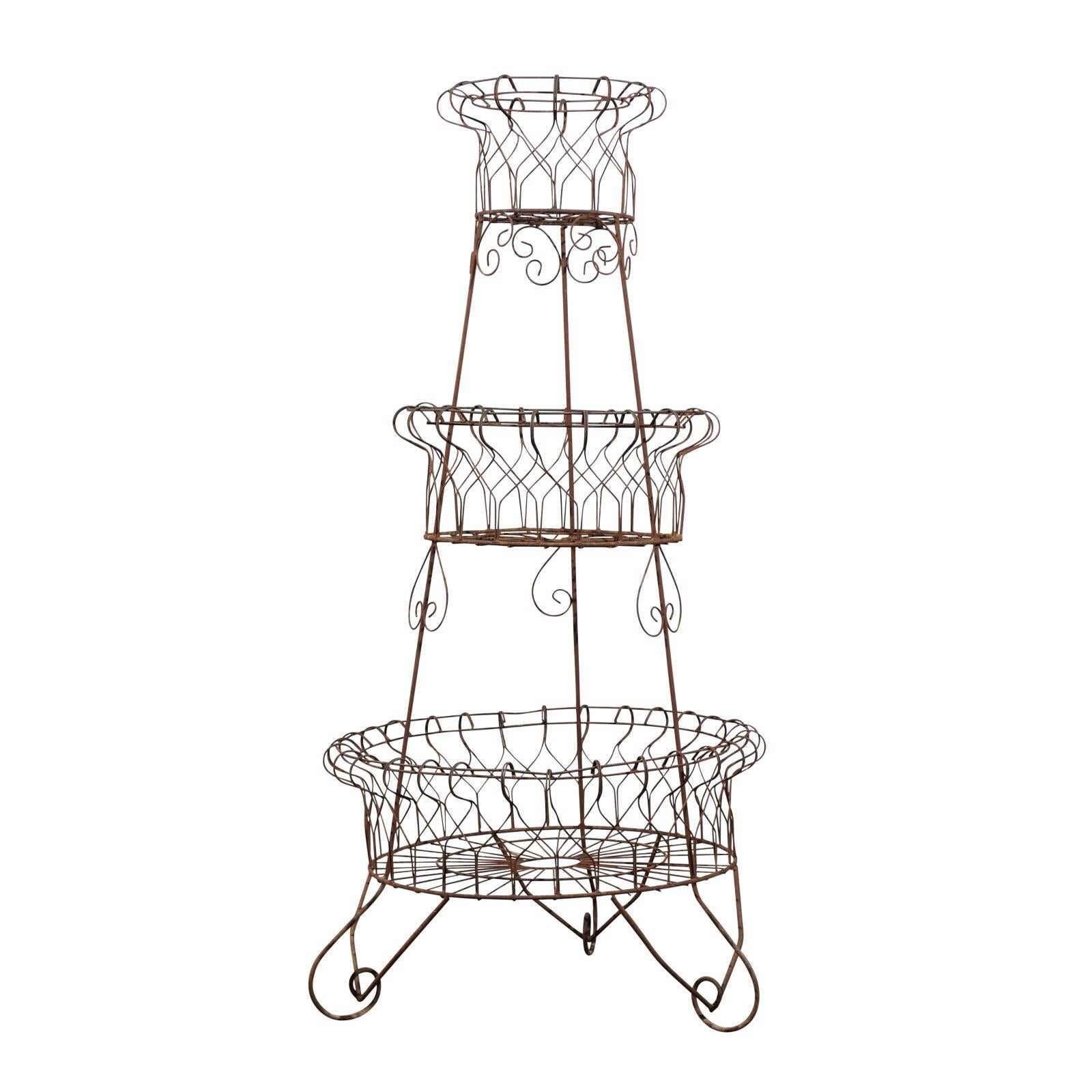 French Three-Tier Wire Planter For Sale