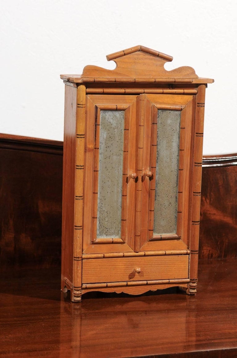 Art Nouveau French Miniature Bamboo Armoire For Sale