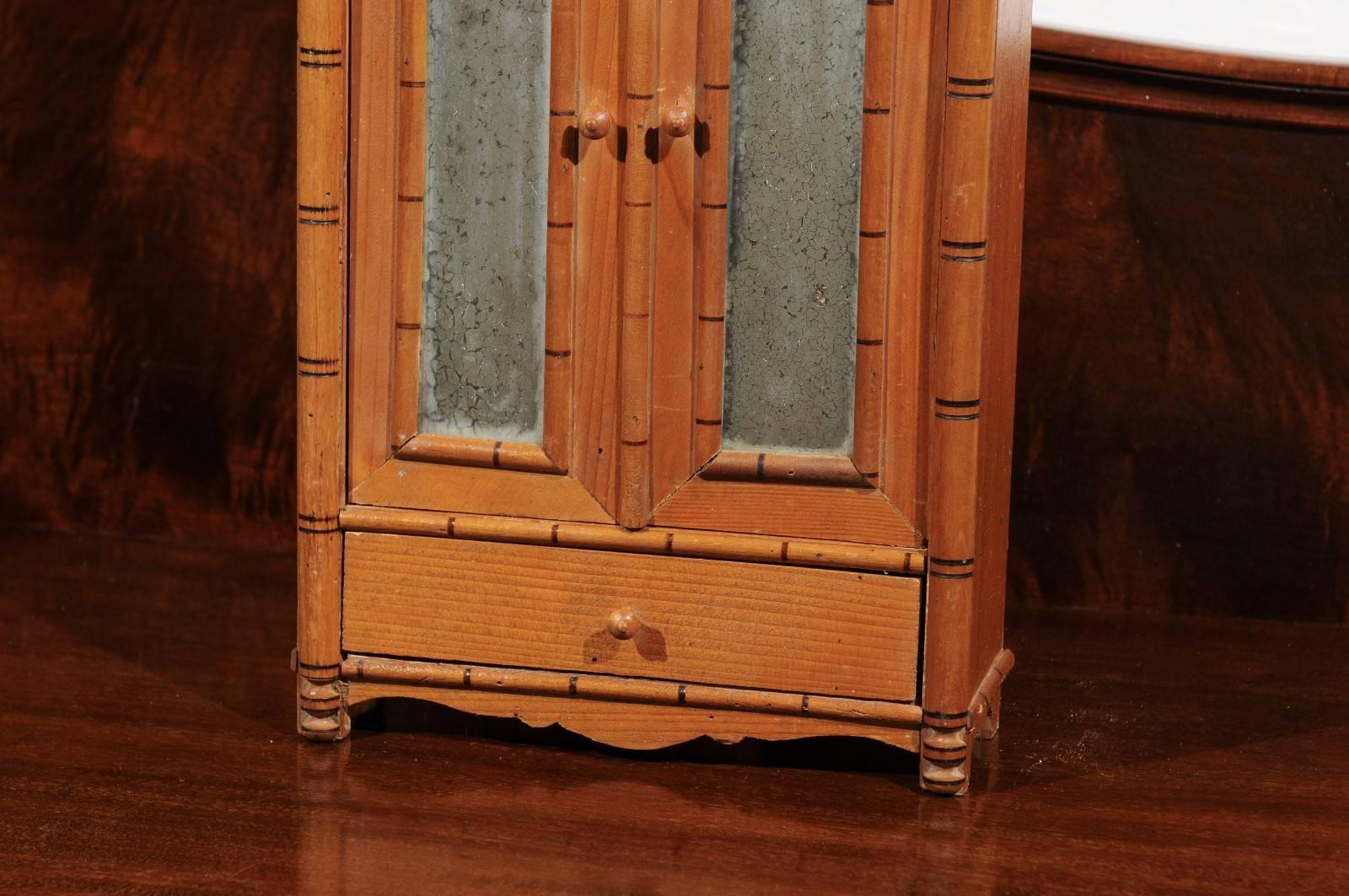 19th Century French Miniature Bamboo Armoire For Sale