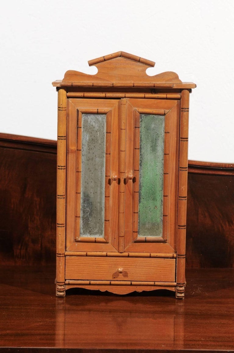 French Miniature Bamboo Armoire For Sale 4