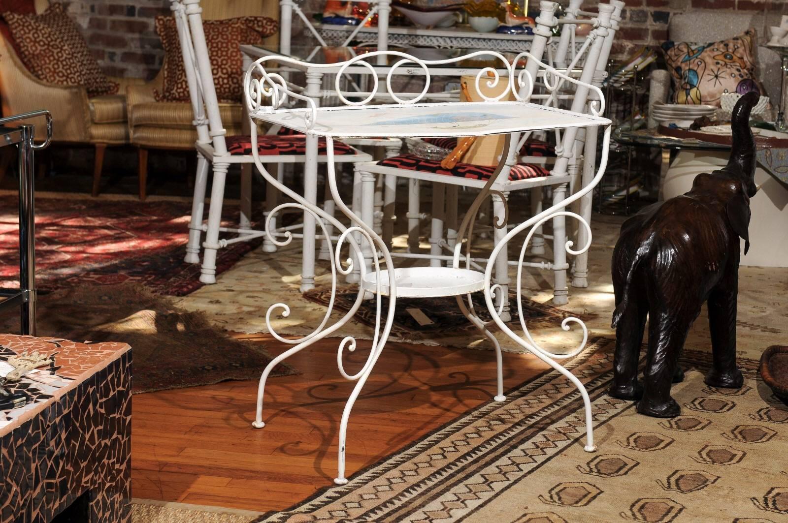 French Wrought Iron Garden Table with Steampunk Painting For Sale 4