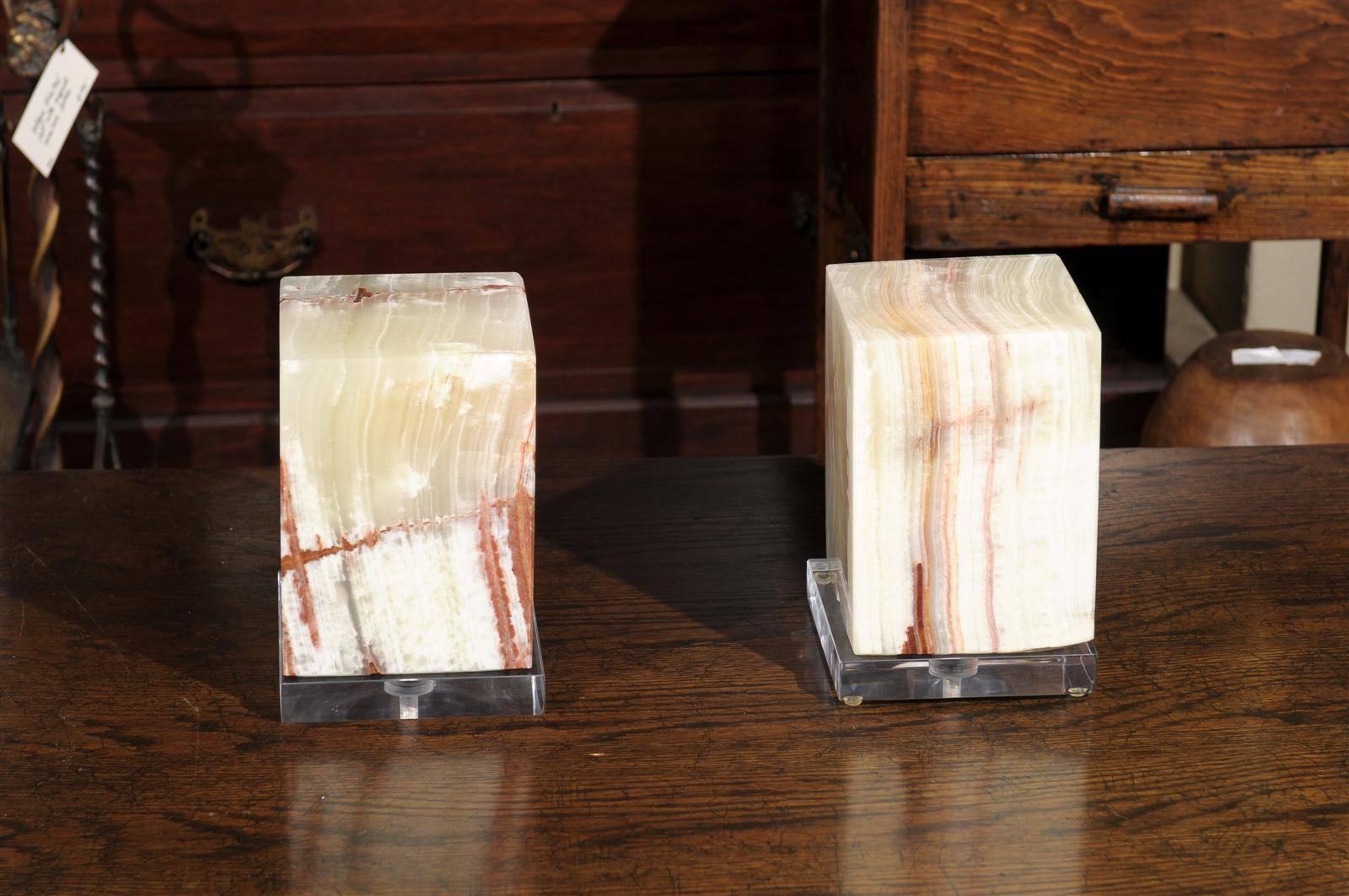 Pair of Green Onyx Cube Lights 4