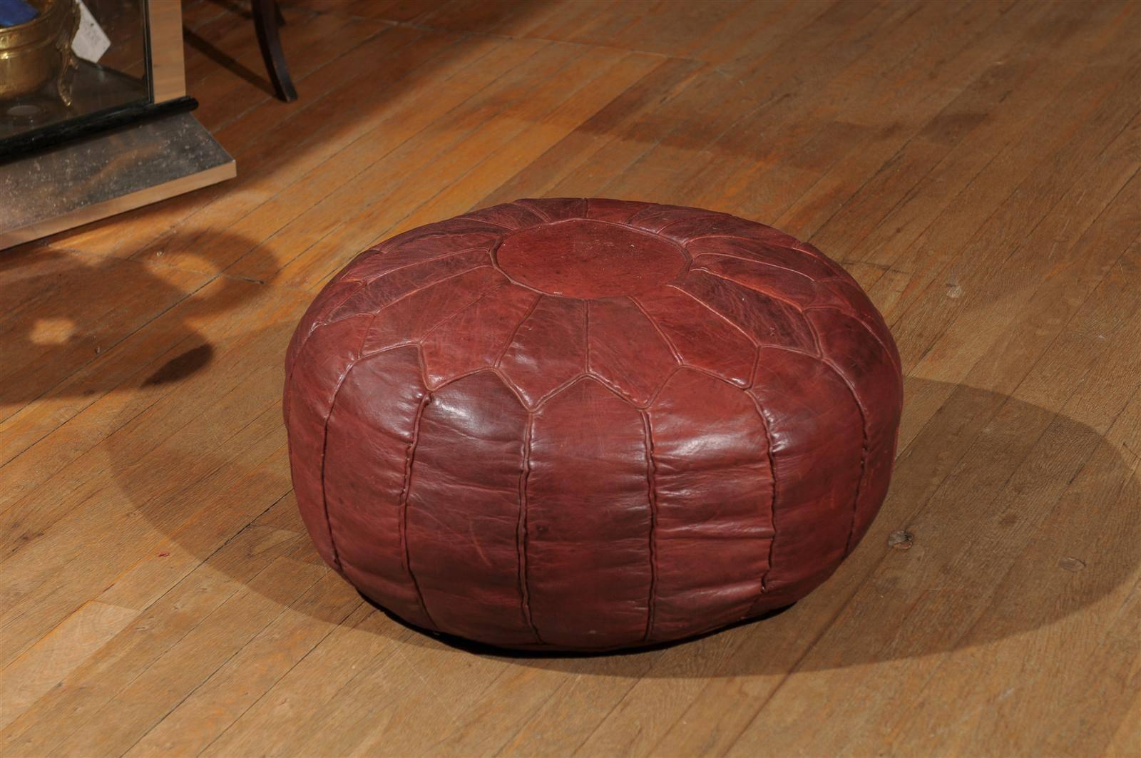 Large Vintage Moroccan Leather Pouf In Good Condition In Atlanta, GA