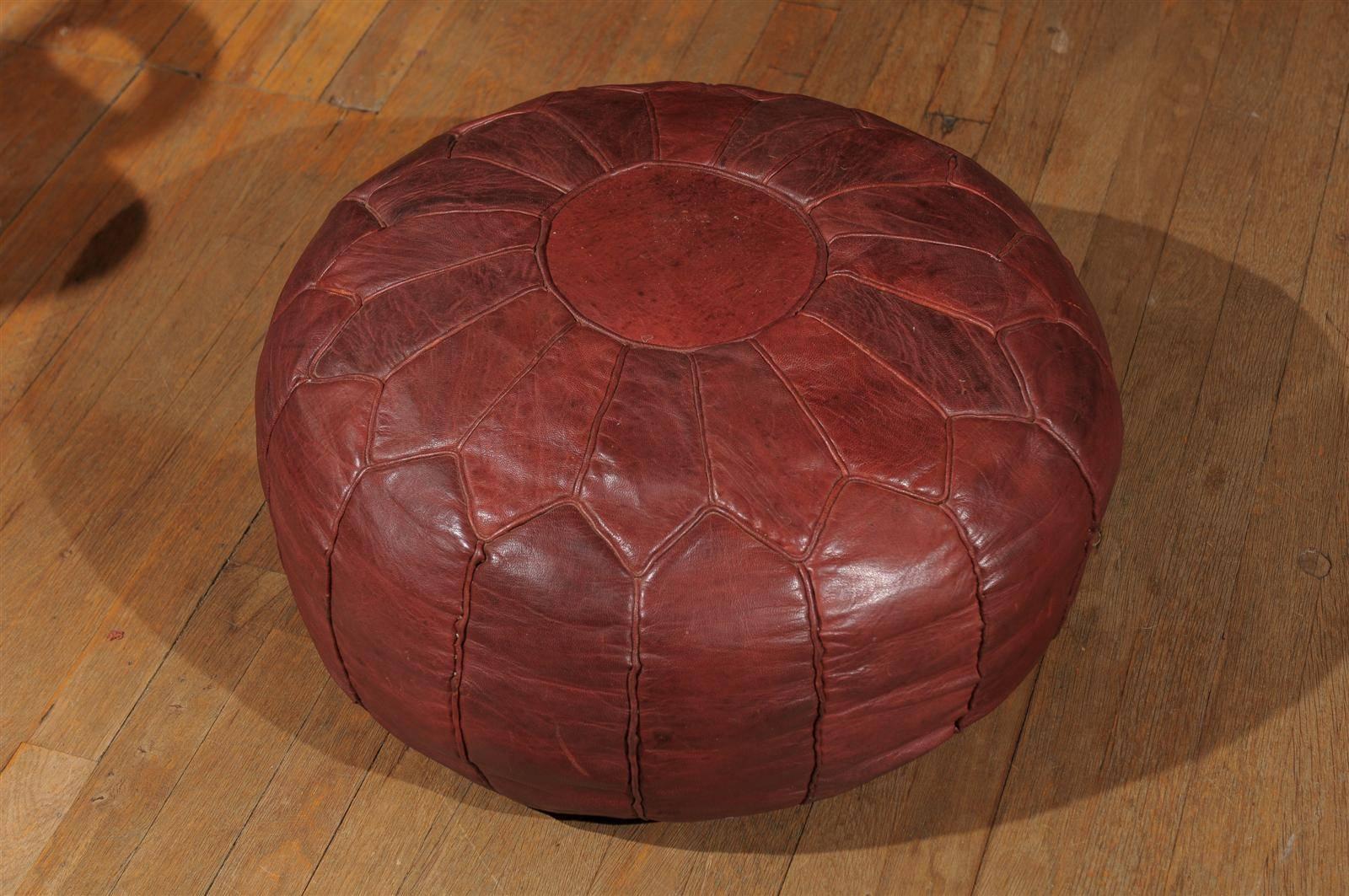 Large Vintage Moroccan Leather Pouf 1