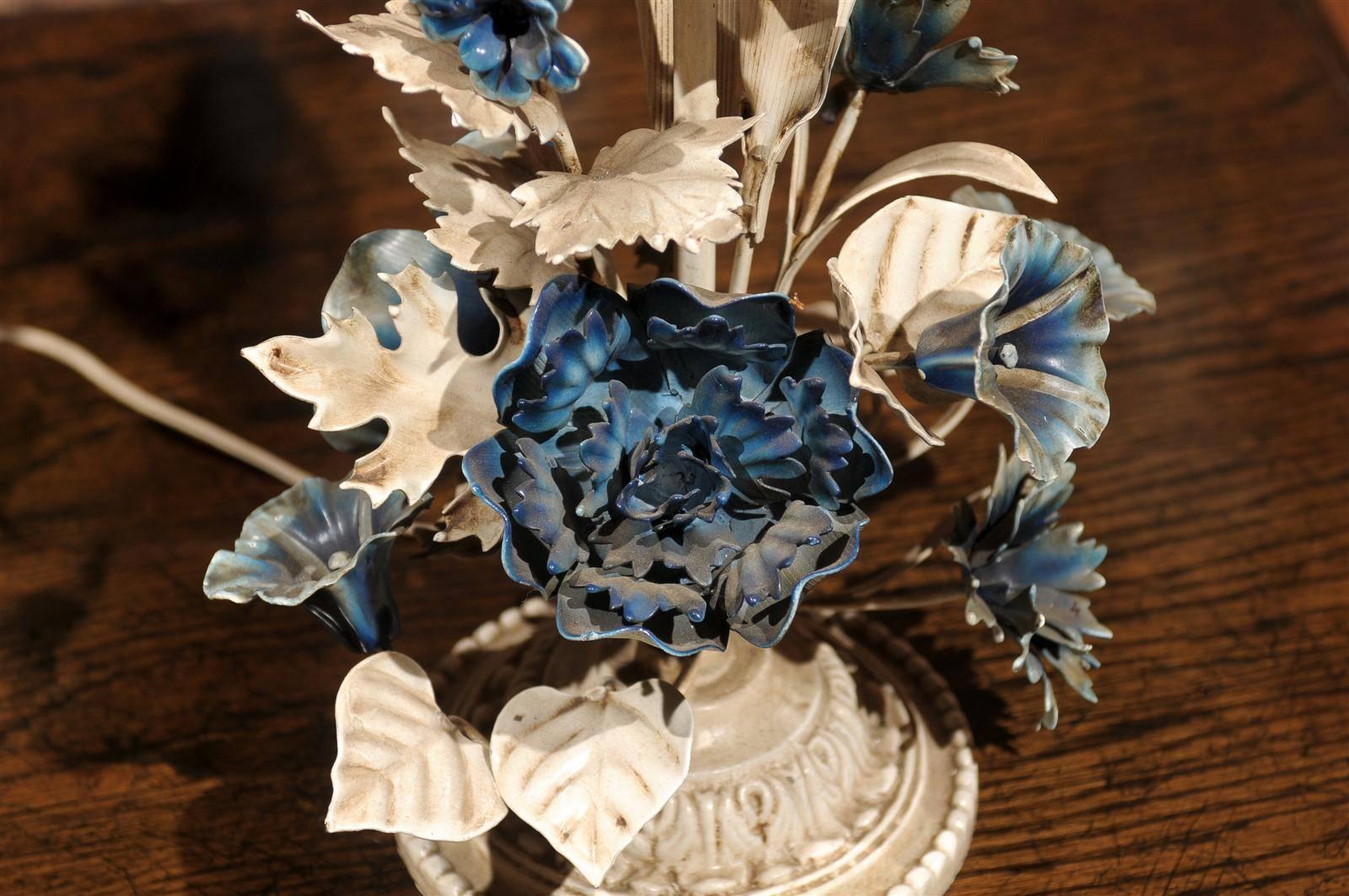 Italian Blue and White Floral Tole Lamps 1