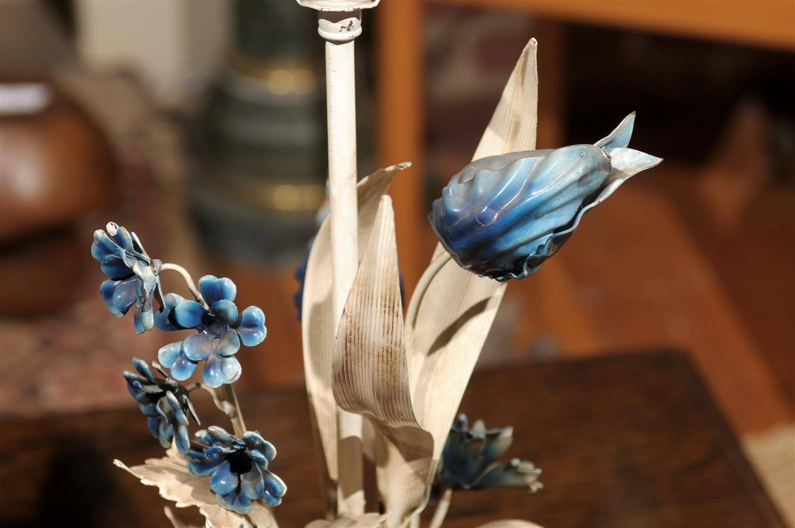 Iron Italian Blue and White Floral Tole Lamps