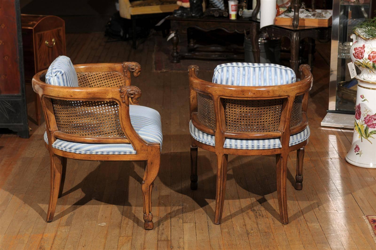 20th Century Pair of Regency Style Cane and Walnut Club Chairs by Tomlinson