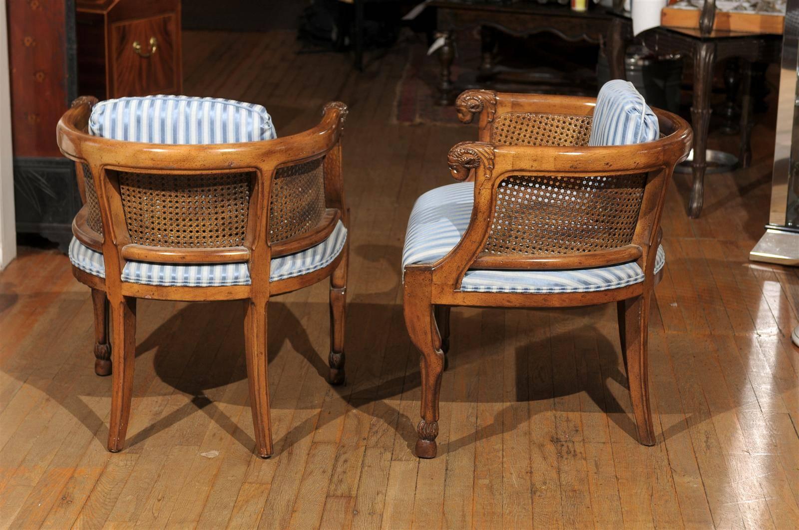 American Pair of Regency Style Cane and Walnut Club Chairs by Tomlinson