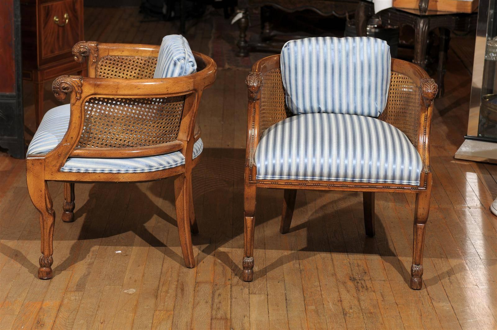 Pair of Regency Style Cane and Walnut Club Chairs by Tomlinson 1