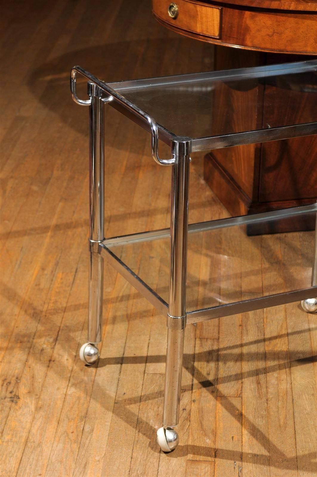 Glass Midcentury Chrome Two Tier Bar Cart