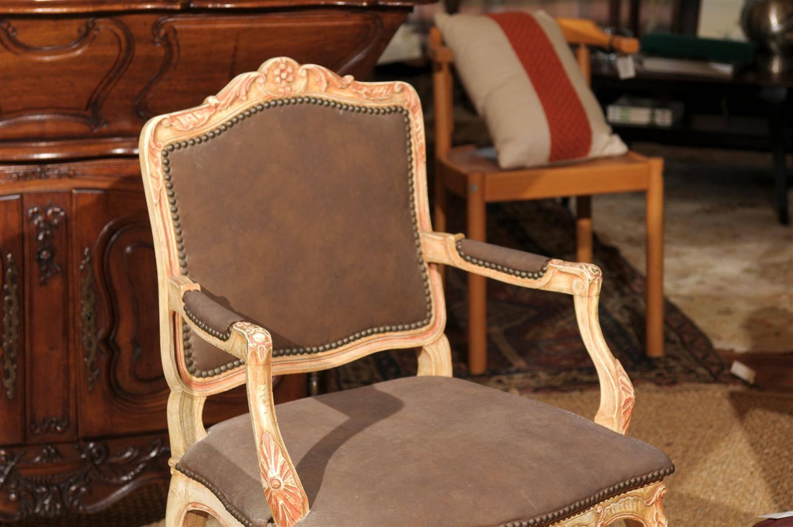 Louis XV Style Painted Fauteuil In Good Condition For Sale In Atlanta, GA