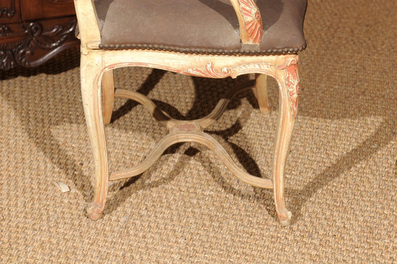 20th Century Louis XV Style Painted Fauteuil For Sale