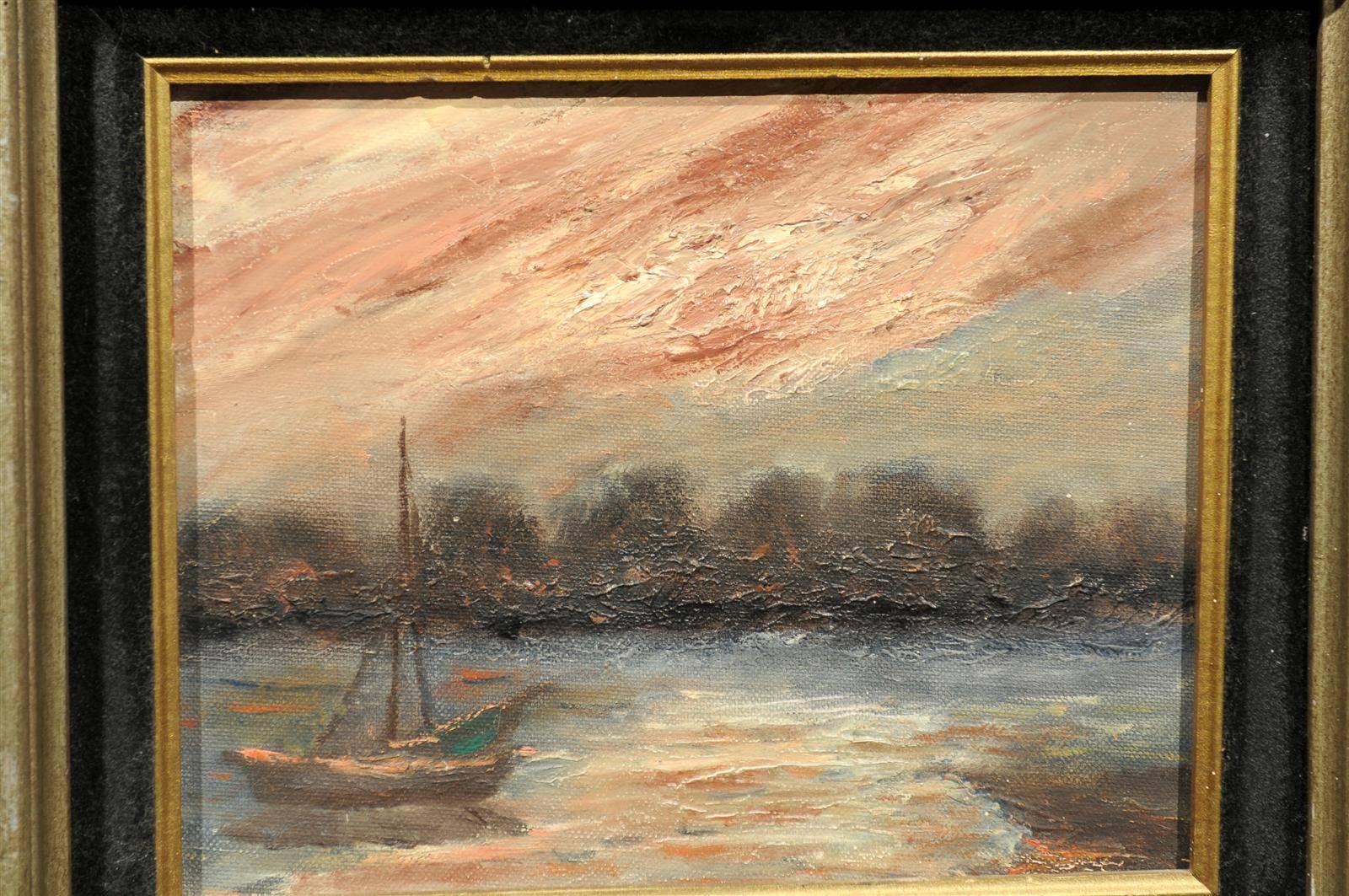 Canvas 20th Century Impressionist Sailboat Painting