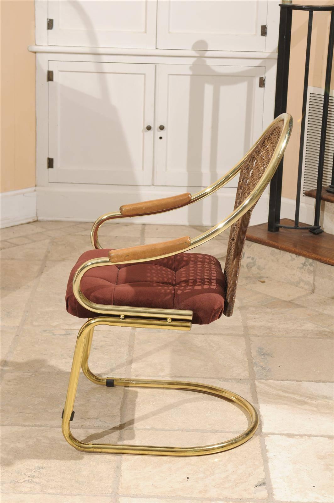 Brass and Cane Cantilevered Desk Chair In Good Condition In Atlanta, GA
