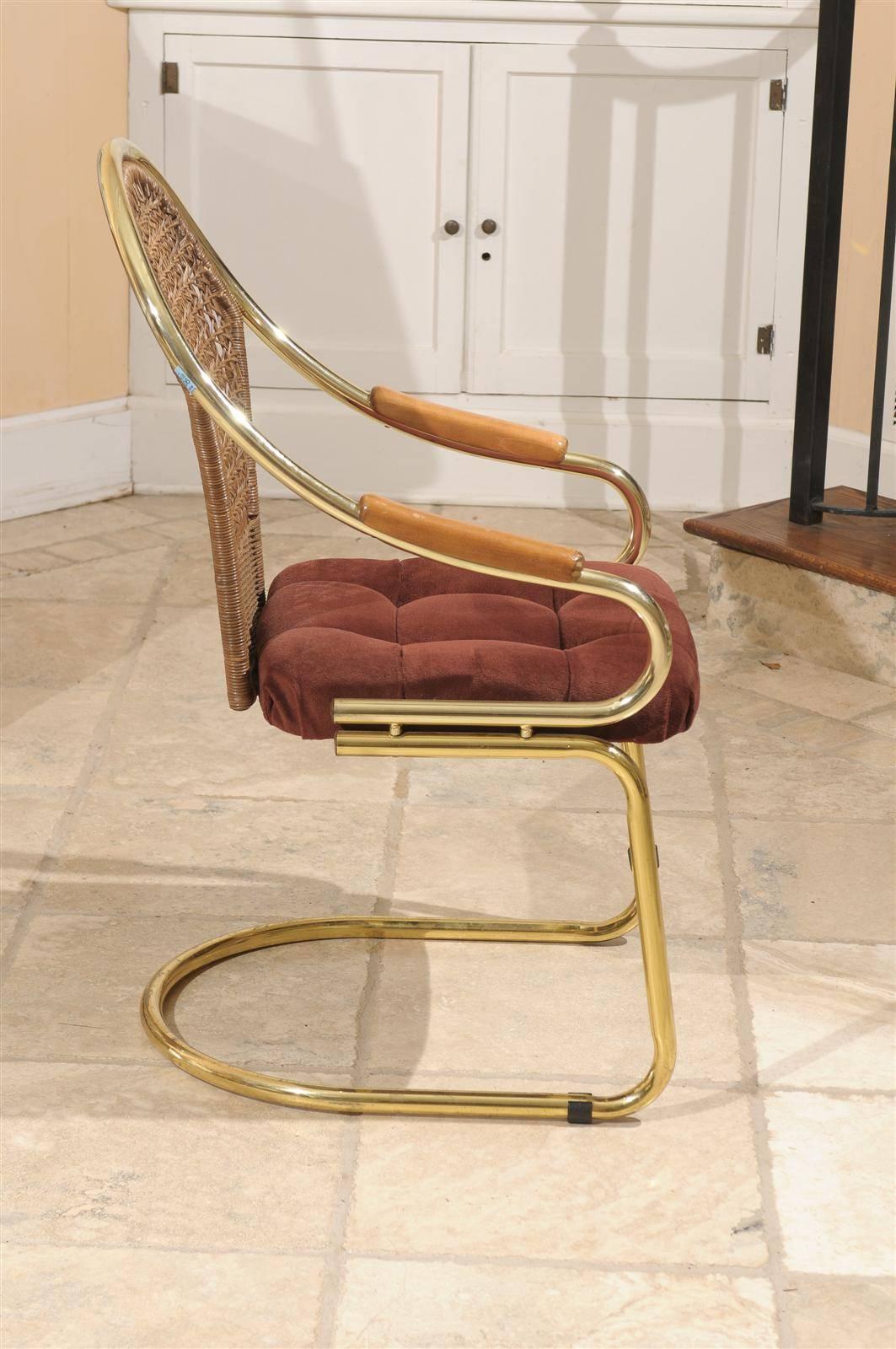 Brass and Cane Cantilevered Desk Chair 1