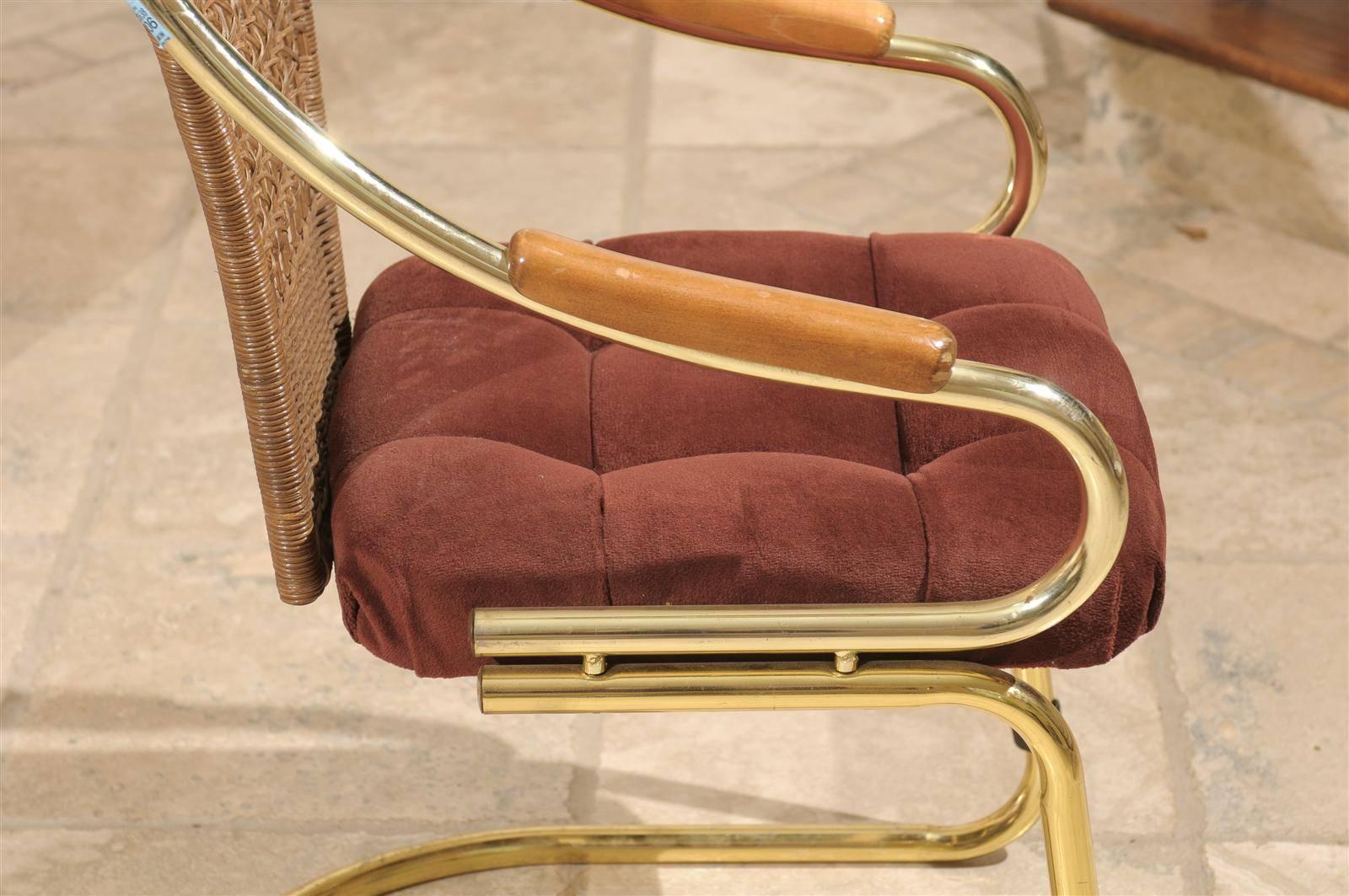 Brass and Cane Cantilevered Desk Chair 2